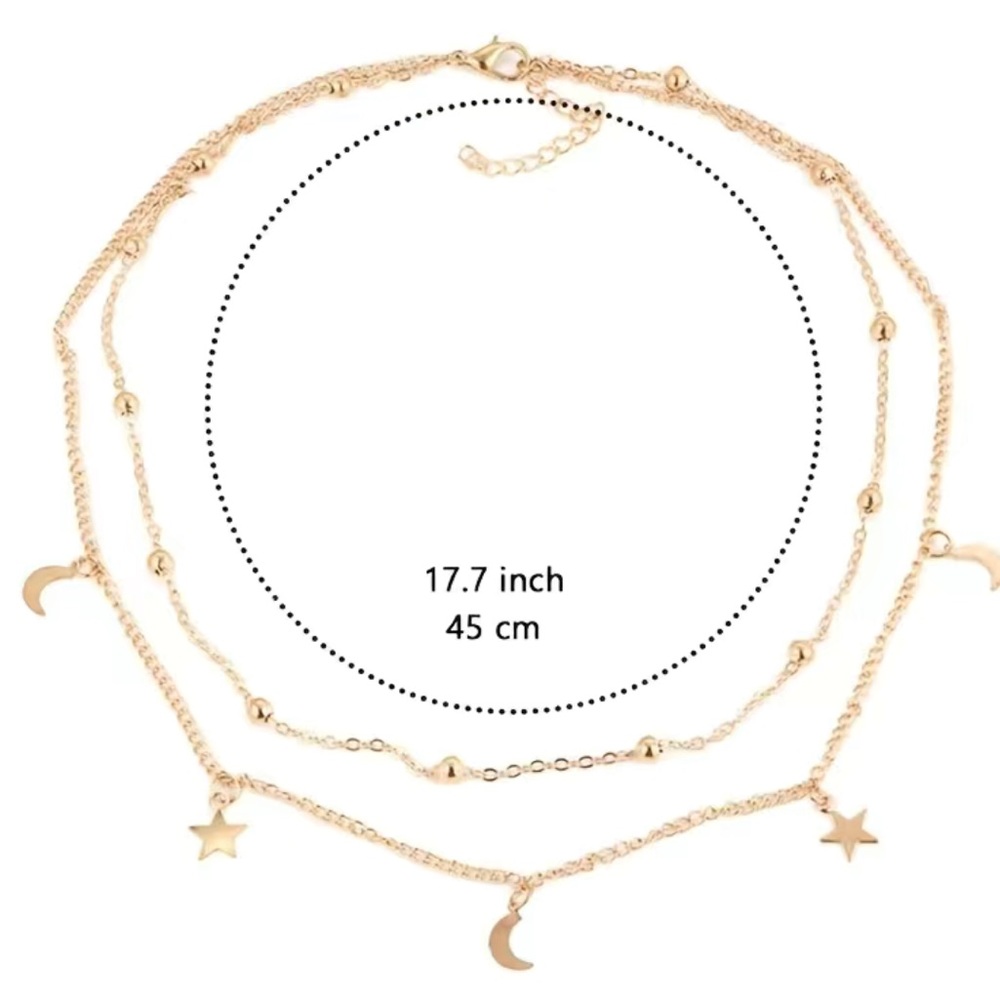 BRAND NEW 18K Gold Plated Moon Star Collarbone Chain Necklace - Picture 4 of 4